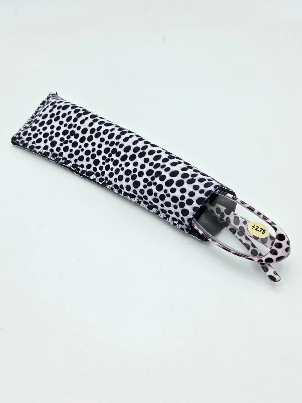 Reading Glasses with Matching Case - Black & Clear Pink tint Spotted +2.75